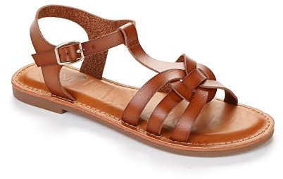 C'M PARIS Sandales Plates à Brides pour Femme avec Boucle Réglable (Camel, Système Taille Chaussures EU, Adulte, Numérique, Moyen, 37)