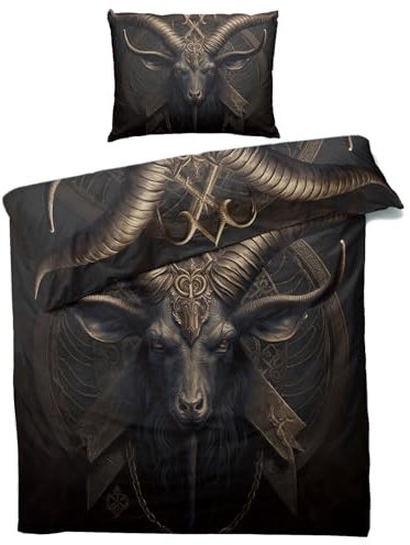 MOBEITI Baphomet Bettwäsche 140x200, Gothic Satanische Wendebettwäsche - Deko & Geschenke, Weiche Mikrofaser Bettbezug Set 2teilig, 1 Kissenbezug 70x90, mit Reißverschluss
