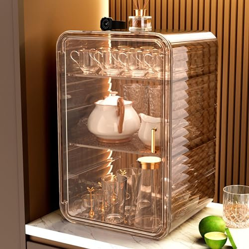 4 Tier Stackable Water Bottle Organizer for Cabinet - Premium Translucent Cup Storage Rack Holder Shelf for Tumbler Travel Mug - Home Kitchen Organization and Storage