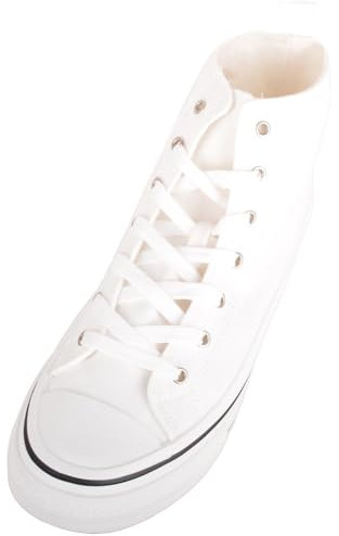Womens High Top Canvas Lace Up Trainers Sneakers with Platform Sole - White - UK 5