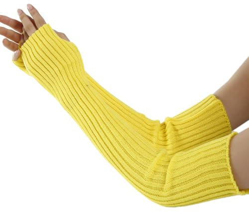 Blausky 1 Paar Winter Gestrickte Handschuhe,Wärmer Handstulpen,Lange Fingerlose Handschuhe,Armwärmer Stulpen,Fingerlose Armstulpen,Handwärmer Stulpen,Dehnbare Häkelhandschuh,Strick Gloves,Gelb