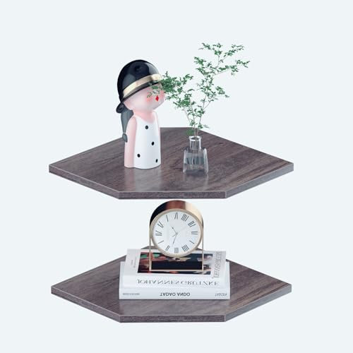 JJL Eckregal-Wandhalterung, Set mit 2 Eckregalen mit Drahtlöchern zur Wandaufbewahrung, wie Sicherheitskameras, für Hausdekor und Raumverkleidung (30 cm, Grau)