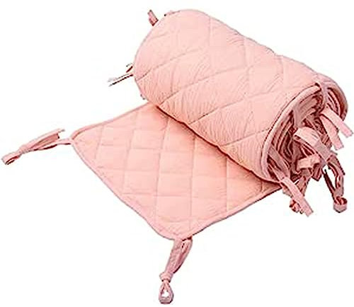 Baby Bettumrandung, Babybett Umrandungen, Kinderbetten Kantenschutz Baby Babybett, Atmungsaktive Polsterung, Kopfschutz Babybett Umrandungen, Rausfallschutz für Babybett Gitterstäbe,Rosa,120*15CM