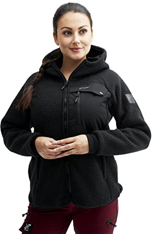 RevolutionRace Sherpa Hoodie für Damen, Outdoor Fleecejacken perfekt für Wanderungen und Outdoor-Abenteuer, Caviar, XXL