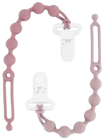 Schnullerkette, Schnullerkette Silikon, Einteiliges Design Schnullerband für Babys MäDchen und Junge, BPA-frei, 2er-Pack (Powder Rose+Dusty Lilac)