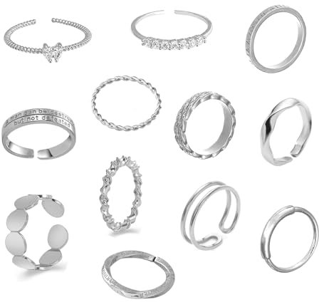 LOCCY 12-16PCS Vintage Silber/Gold Knuckle Ringe Set für Frauen Teen Girls, Boho Snake Stackbare Fingerringe Verstellbarer Böhmisch Stapelbare Gelenkfinger Ringe (Silber Set-12)