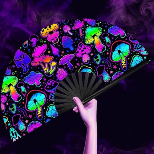 joonnair UV Glow Rave Foldable Hand Fan Rave Folding Fan Large Rave Clack for Dance, Drag Queene, Party, Music Festival, Performance, Carnival, Wedding Gifts