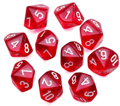 Yourandoll 10 STÜCKE Polyedrische Würfel D10 Würfel 16mm Acryl 10 Seitige Dice Spielwürfel for DND RPG Tischspiele Brettspiel (Transparent Rot)
