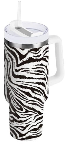 OWFKAY Vaso de café aislado de 40 onzas con tapa y pajilla, botella de agua, vaso de acero inoxidable para hombres y mujeres, idea de regalo única, rayas de cebra 37