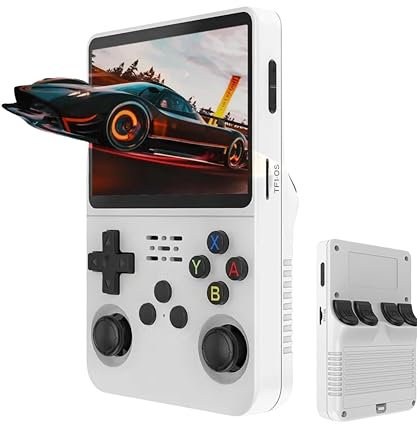 R36s - Console di gioco portatile retrò, schermo IPS da 3,5 pollici, memoria da 128 GB, batteria da 3000 mAh, oltre 17000 giochi, viola (bianco)