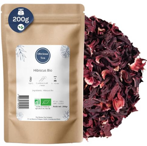 Fleurs d'Hibiscus Bio Entières et Coupées - Infusion Nature en Vrac, 100% Naturel, Sans OGM, Agriculture Biologique - Idéal pour Bissap - Fabrication Française - Sachet 200 gr (100 Tasses)