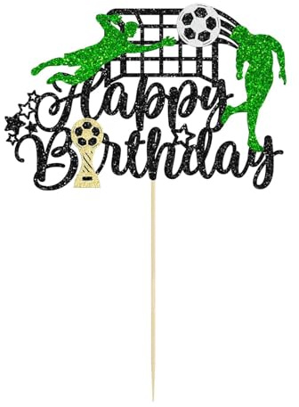 Soccer Happy Birthday Cake Topper, 1Pcs Personalised Cake Topper Glitter Happy Birthday Sign Football Player Cakes Pick Decorations, Party Cakes Decoration for Sport Theme for Man Boy Girl(Black)