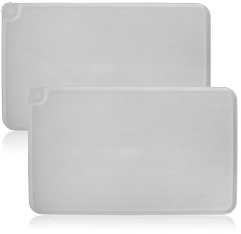 2 STK Napfunterlage Hund Katzen, Silikonmatte Hundenapf Unterlage Katzennapf Unterlage Hundenapf Groß Silikon Rutschfeste Futtermatte, wasserdichte Haustier Fütterung Matte, 48 x 30 cm(Grau)
