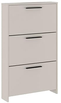amuéblate online - Zapatero con 3 Puertas y Patas, Mueble para Zapatos Estrecho, Modelo Alaska, Acabado en Color Beige, Medidas: 115,5 cm (Alto) x 68,5 cm (Ancho) x 17 cm (Fondo) Práctico y Funcional