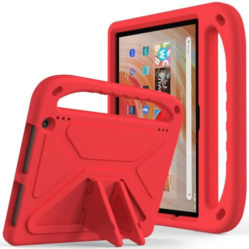 MGUEIAO Compatible con Amazon Fire HD 10 para Funda,Antigolpes Asa Soporte Carcasa,Carcasa Infantil para Amazon Fire HD 10-Rojo