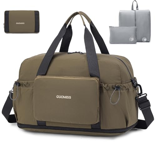SPAHER Erweiterbare Handgepäck Tasche 55x40x23 Lufthansa Faltbare Reisetasche Groß Sporttasche mit Nassfach Damen Herren Weekender Gym Travel Bag wasserdichte Fitnesstasche mit Kulturtasche Kaffee