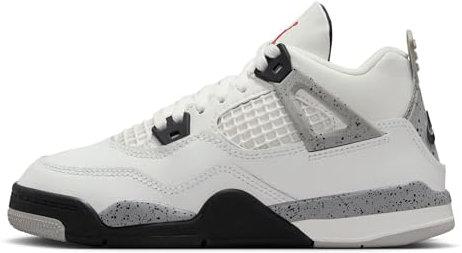 Air Jordan 4 Retro Bianca Cement Preschool Lifestyle Scarpe (Nero/Grigio/Rosso/Bianco), Nero/Grigio/Rosso/Bianco, 1 Little Kid