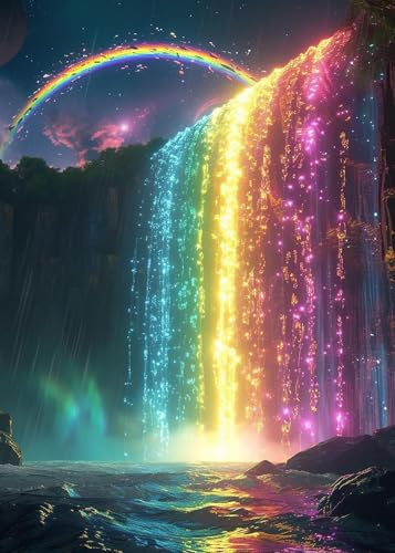 Wasserfall Diamant Painting Set für Erwachsene, 5D Diamond Painting Regenbogen Landschaft Bilder 30x40cm, DIY Diamond Painting Glitzer Full Drill Diamant Kreuzstich Stickerei für Heimdekoration
