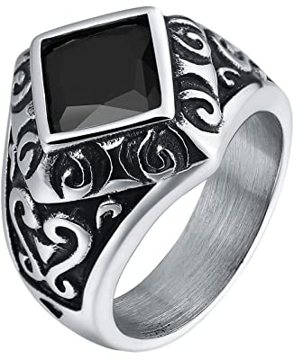 NZVCQVPU Ring for Men Gothic,Ring for Men Cheap Square Stone with Vintage Flower Mens Rings Stainless Steel Red