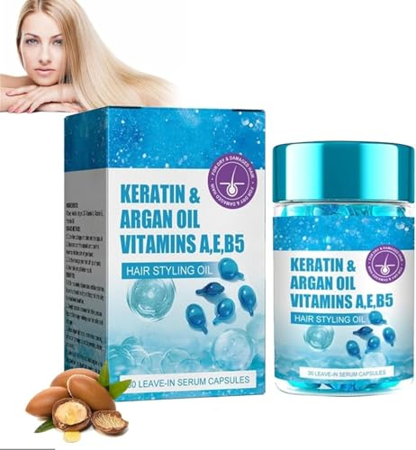 Capsules de sérum capillaire à la kératine, capsules de vitamines pour cheveux, hydratation et nutrition intenses améliorées à 98%, contrôle des frisottis et hydratation profonde pour cheveux abîmés