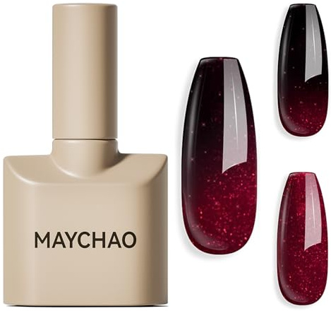 MAYCHAO Color Changing Gel Nail Polish, 15ML Burgundy to Red Gel Polish, Soak Off UV LED Nail Varnish Nail Art Starter Manicure Salon DIY at Home, 0.5 OZ