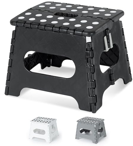 LIVIVO 9 Folding Step Stool - Lightweight Foldable Step Stool for Adults and Kids, 150kg Capacity Folding Stool with Carry Handle for Easy Storage, Small Foldable Stool for Kitchen, Bathroom - Black