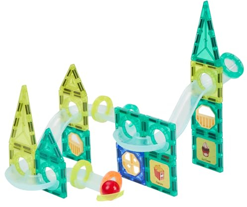 Magnetic Tiles Ball Run, 158PCS Marble Run Race Track Set with Spiral & Tunnels, STEAM Educational Construction Toys for Kids Brain Development, Boys Girls Birthday Gifts Age 3 4 5 6 7 (42pcs)