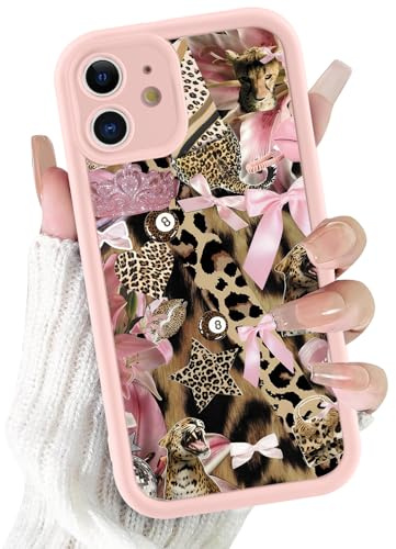 Tivkofk Leopard Floral Print Phone Case for iPhone 11 6.1'', Cute Pink Bow Cheetah Orchid Collage Aesthetic Case, Soft TPU Shockproof Phone Cover with Camera Protection for Women Girls