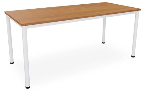 Dila GmbH Schreibtisch/Besprechungstisch in verschiedenen Größen und Farben weißes Metallgestell Konferenztisch Arbeitstisch (B: 180 cm x T: 80 cm, Buche)