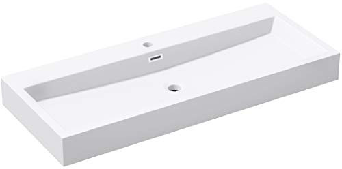 Durovin Luxurious Stone Resin Bathroom Basin - Wall Hung Sink - One Tap Hole with Overflow - 1000 x 420 x 100mm (WxDxH)