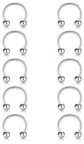 10er Nasenpiercing Lippenpiercing Hufeisen Ring Set Tragus Piercing Silber Chirurgenstahl 16G