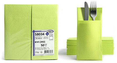 AROBA 100x Airlaid Besteckservietten (Grün Kiwi, 39x40 cm) - Hochwertige Serviettentaschen - Fertig gefaltete Bestecktaschen - Stoffähnliche Airlaidservietten