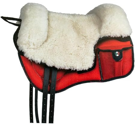 PIONEER Reitsattel aus widerstandsfähigem und atmungsaktivem Air Mesh für Natural Horsemanship, Made in Italy mit Woll-Sattelsitz, Bareback 60x45cm mit Neoprengurt - Schwarz