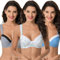 Curve Muse - Reggiseno in Cotone con Balconcino Sfoderato con Ferretto e Taglie Forti da Donna-Confezione da 3-Stampa Bianca,Blu,Cool Grey-8C