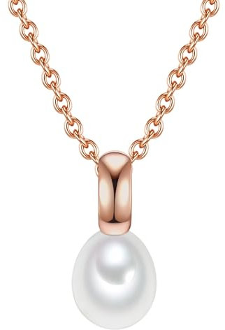 Valero Pearls Damen-Kette Sterling Silber 925 rosévergoldet Süßwasser-Zuchtperlen - Halskette Frauen Roségold-Farben Süßwasser-perle