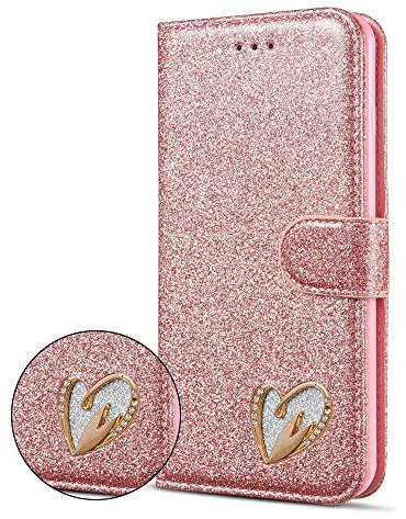 KP TECHNOLOGY iPhone XS Max Case, Luxury Glitter 3D Heart Diamond Bling Wallet Flip Cover for iPhone XS Max (ROSE GOLD)