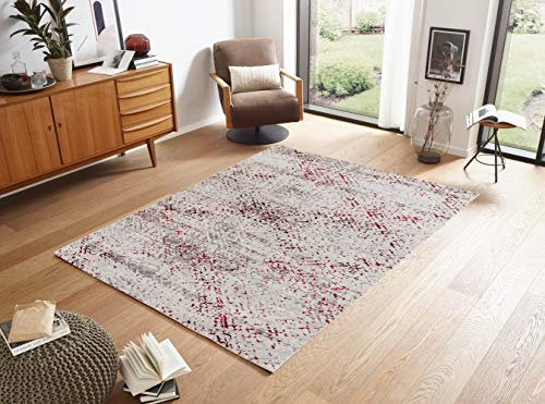 hochwertiger Designer Teppich Antea — Moderne Kurzflor Teppiche — Zimmerteppich im Vintage Design — (133x190cm, rot/Creme)