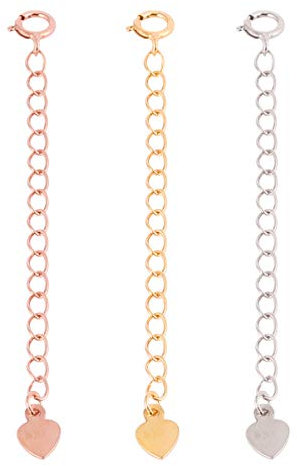 Toyvian Halskette Extender Armband Extender 3 Stück Reines Silber Herz Charm Chain Extender für Schmuckherstellung Lieferungen (Goldenes Silber Roségold 5 5 cm)