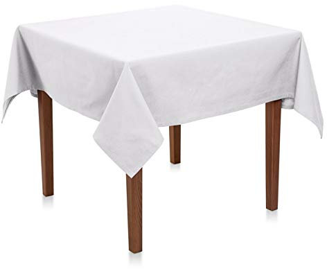 Hans-Textil-Shop Tischdecke Weiß 80x80 Baumwolle – Uni Tischtuch quadratisch, pflegeleicht & bügelfest, handgefertigte Baumwoll Tischdecke mit 4-Seiten-Saum für Küche, Esszimmer & Deko