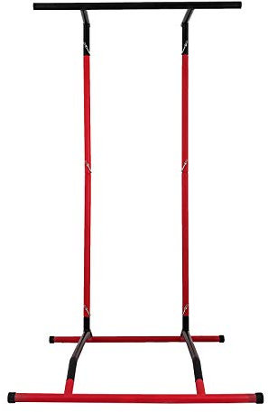 Happybuy 220lbs Klimmzugstation, Dip Station Klimmzugstange Freistehender Power Tower Klimmzugturm mit Tragetasche Tragbarer Klimmzugständer (Schwarz + Rot)