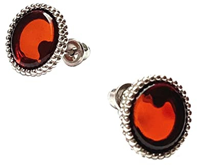 Pendientes de plata 925 para mujer, pendientes redondos con ámbar, pendientes de ámbar, joyas de diseño para mujeres, 8mm, XS, Plata de ley rodiada, Ámbar