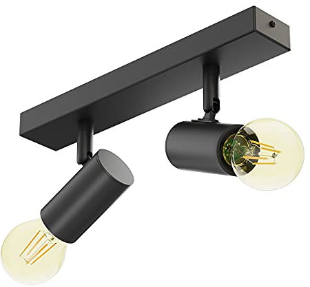 ledscom.de E27 Vintage Decken-Leuchte FARE, Retro, schwarz, schwenkbar, 2-flammig +LED Lampen gold je max. je 778lm extra-warmweiß 3-Stufen Dimmen