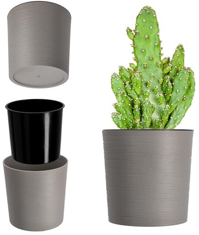KADAX Maceta con virutas de madera, elegante maceta con incrustación, maceta, macetero, macetero, protector de maceta para salón, oficina (19 cm, gris)