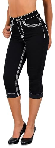 ESRA Damen Capri Jeans Hose Damen Caprihose 3/4 Jeans-Hose kurz bis Übergröße C15