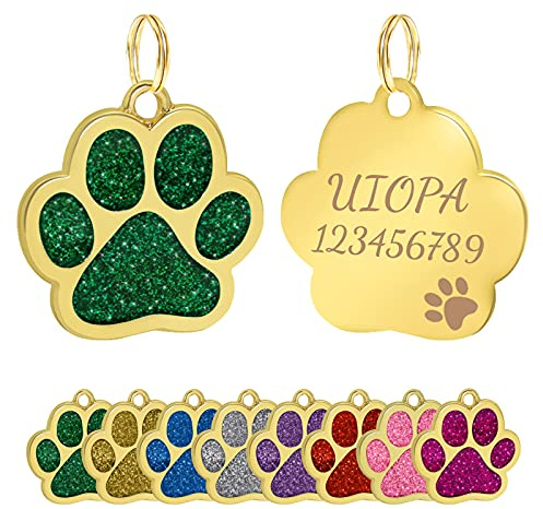 Hundemarke mit Gravur, Uiopa Hundemarke Pfote Adressanhänger Hunde Dog Tag mit Gravur Personalisiert Plakette 30mm Hundeanhänger mit Gravur für Kleine bis Mittelgroße Hunde oder Katzen (Grün)