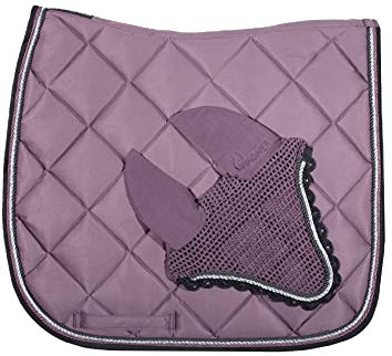 WAGNER Dressur Schabracke mit Fliegenhaube und Strass-Steinen ALTROSÉ-GRAU