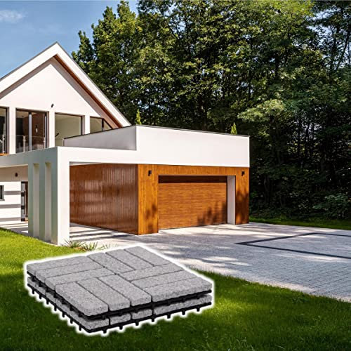 BodenMax Baldosa clic en granito natural | Modelo Barroco | Gris | 30 cm x 30 cm | Set de 2 baldosas = 0,18 m² |Para terrazas, jardines, balcones, piscinas, saunas. interiores y exteriores