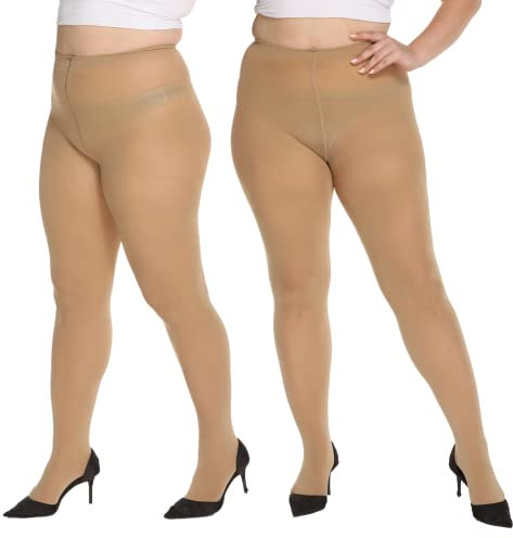 MANZI Damen Strumpfhose Übergröße Stützstrumpfhose Plus Size halbtransparent,70D Suntun XXL