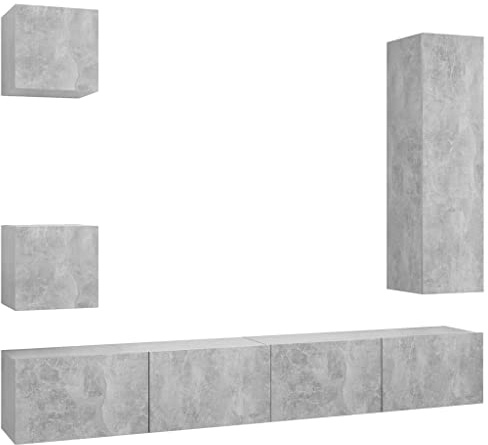 vidaXL Ensemble de Meuble TV 5 pcs Suspendu Mural Ensemble d'Armoires Stéréo Salle de Séjour Salon Maison Intérieur Gris Béton Aggloméré