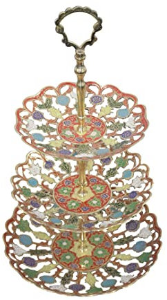 Universal Hub Bandeja decorativa de latón con mango organizador de cocina de 3 niveles para servir vajilla india frutas secas postres expositor serveware fiesta